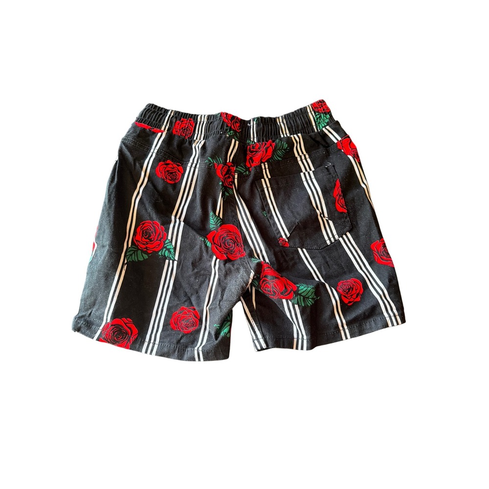Fresh Prints of Bel-Air Shorts Black Rose Floral Striped Elastic Waist Medium - Picture 5 of 5
